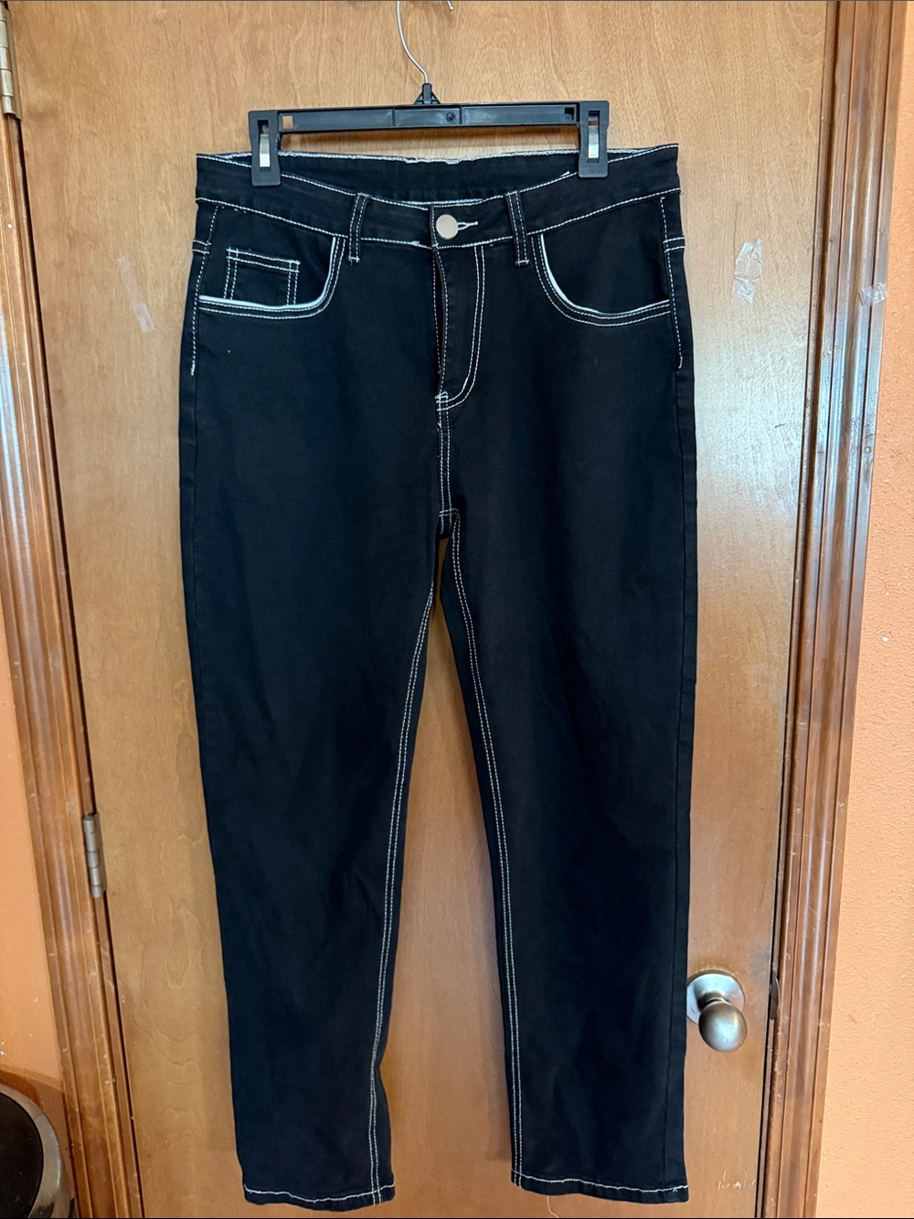 Black High-Waist stretch Jeans with Contrast White Stitching waist 16 length 41
